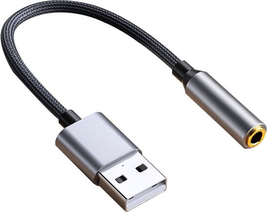 Garpex® USB-A naar 3.5 mm AUX Audio Adapter – Externe USB 5.1 Geluidskaart – 3D Sound Card - Spacegrey
