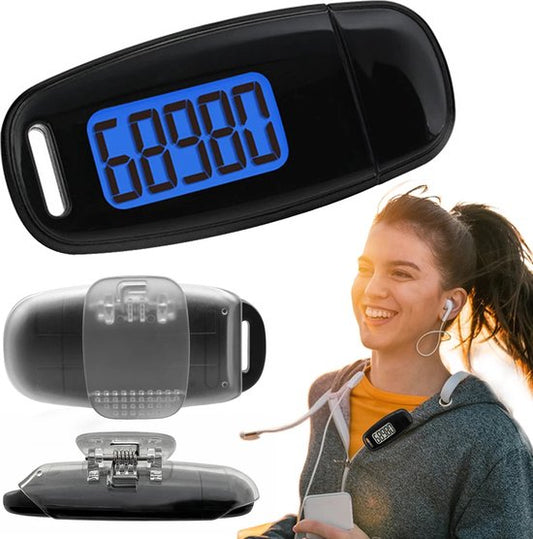 Garpex® Stappenteller met Clip en Draagkoord - USB Opladen - Activity Tracker - Pedometer - Groot Scherm - Broekzak - Zwart