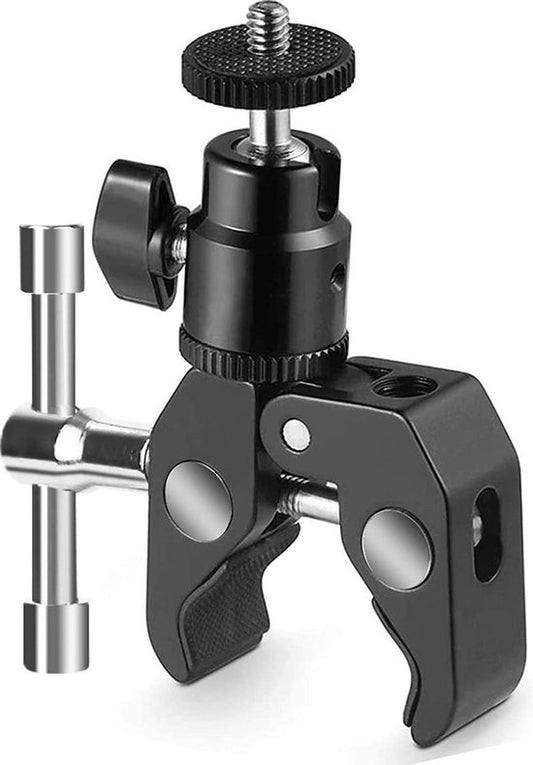 Garpex® Universele Statiefklem voor Action Camera - Buisklem met Balhoofd - Super Clamp Mount - Maximale Buisdiameter 4 cm - Geschikt voor diverse Actiecamera's
